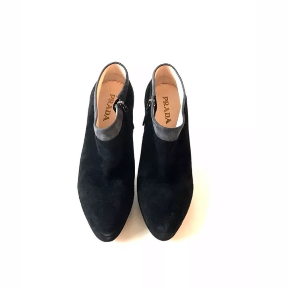 Prada Black Suede Booties Size 35.5 - Picture 1 of 5